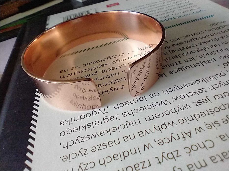 Gładka bransoleta czysta miedź metaloplastyka rękodzieło