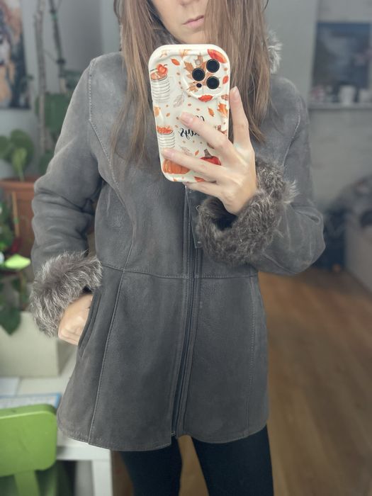 Nowy kożuch damski ze skóry owczej – ozdobny kaptur, premium, z metką