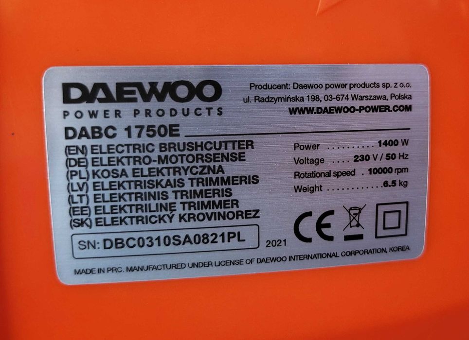 Podkaszarka elektryczna Daewoo DABC 1750E sprawna, powystawowa, outlet