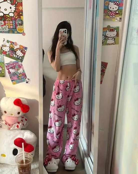 Штани hello kitty | Плюшеві штани | Піжамні штани