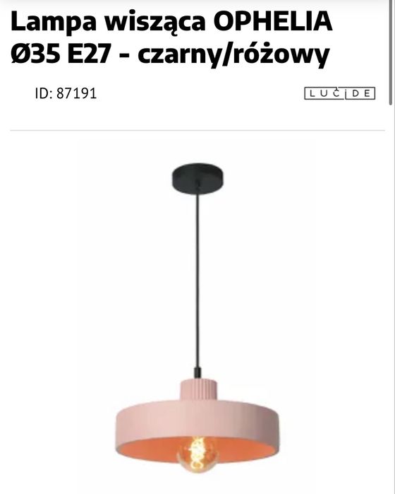 Lampa wisząca OPHELIA Ø35 E27 - czarny/różowy