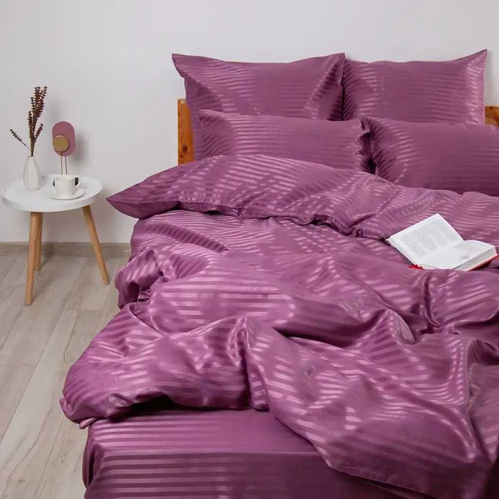 Постільна білизна євро Страйп Сатин ягідний сорбет, постельное белье
