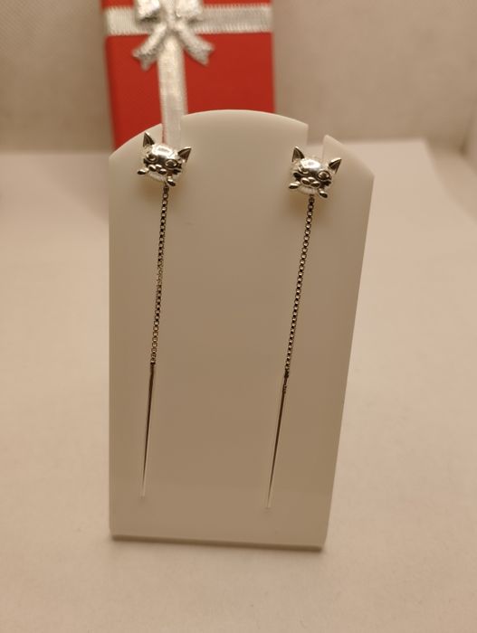 Srebrne kolczyki, przeciągane, kotki, próba 925