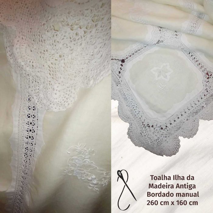Toalha da Ilha da Madeira bordada à mão Antiga 260 cm x 160 cm