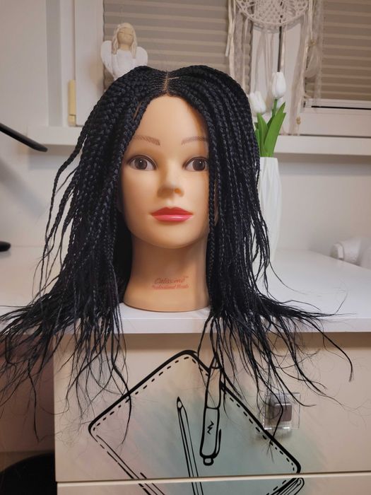 Czarna peruka warkoczyki lace front