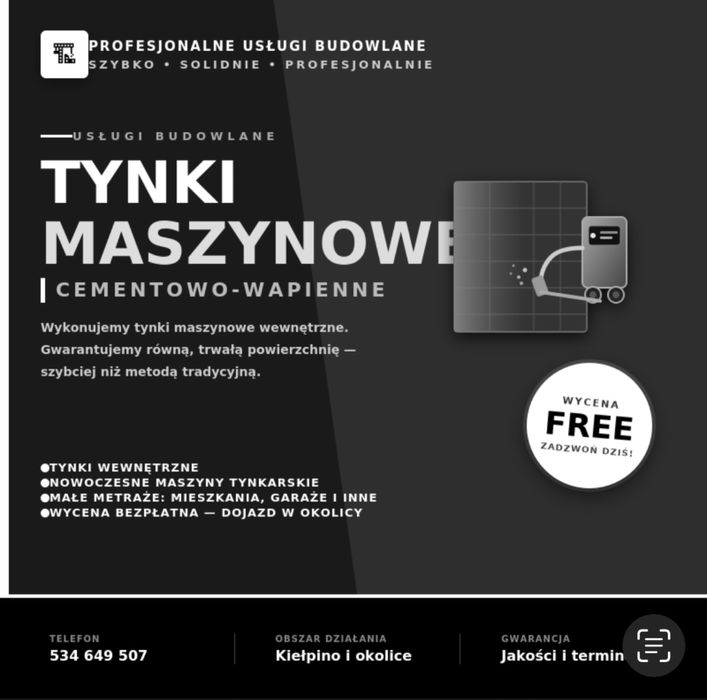 Tynki Maszynowe Cementowo Wapienne Małe i Duże Metreże