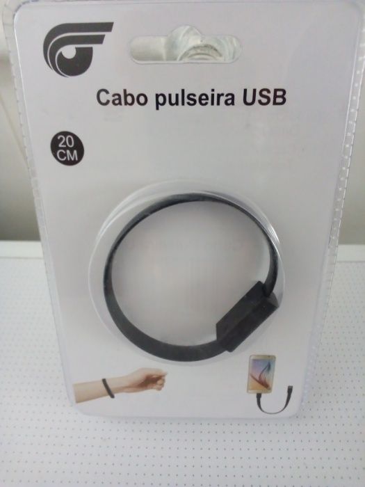 Pulseira Cabo USB preto de 20 cm para Android - NOVO - PORTES GRÁTIS