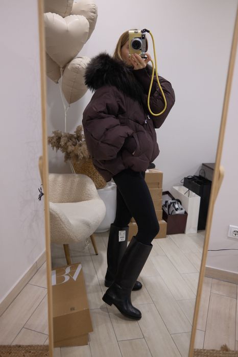 пуховик натуральний пух/хутро, M,L