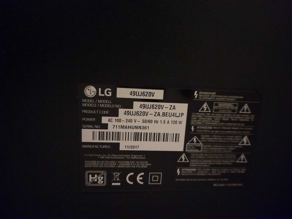 TV LG 50" 49UJ620V - danificada