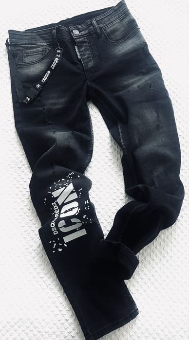 Spodnie Dsquared2 czarno szare przetarcia dziury