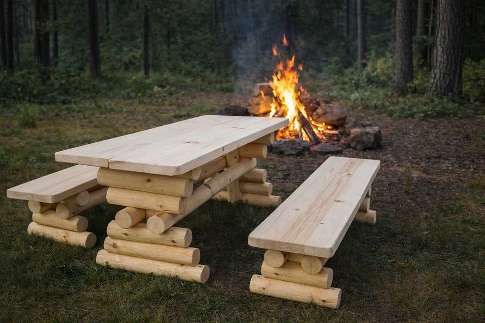 Proste Meble Ogrodowe Komplet Dwie Ławy i Stół