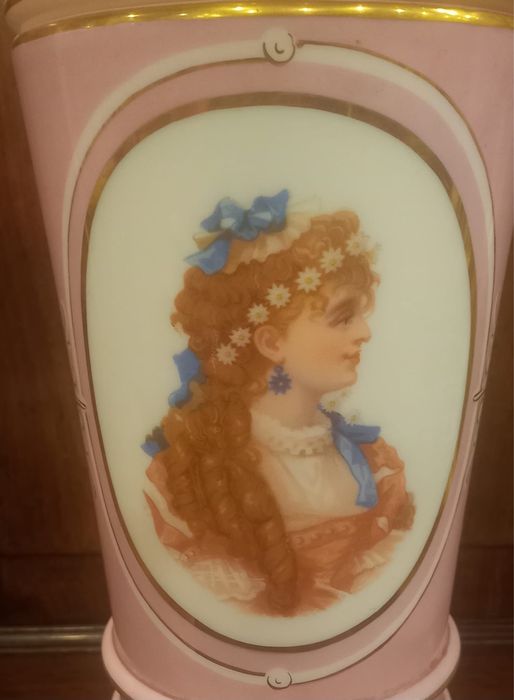 Candeeiro  petroleo vidro opalino Boemia sec  XIX /Antique  Bohemian