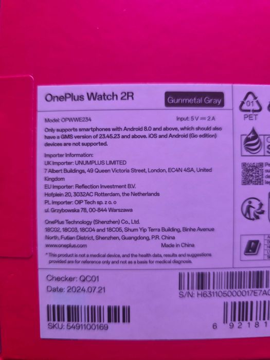 Smartwatch OnePlus Watch 2R 47 MM Nowy Gwarancja