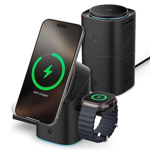 Spigen Essential Ef223Ms 3In1 Qi2 Rotary Magnetic Magsafe Wireless Cha