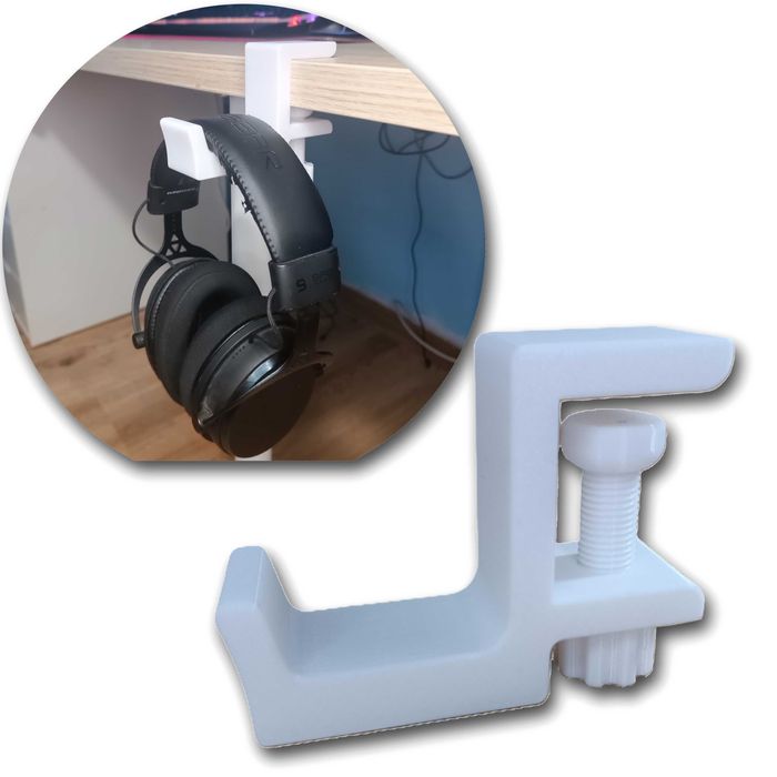Uchwyt Wieszak Do Blatu Biurka Na Słuchawki Szybki Montaż Biały