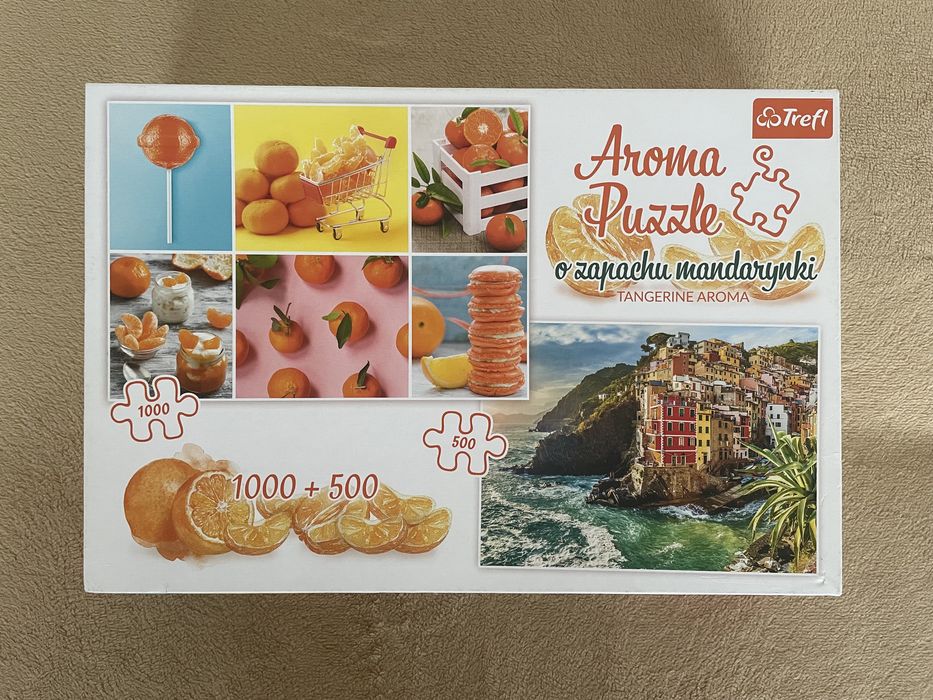 Puzzle Mandarynkowy kolaż + Riomaggiore, Trefl, 1000 + 500