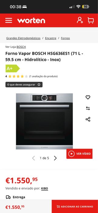 Forno  a Vapor BOSCH  Serie 8 HSG636ES1 (71 L  - Hidrolítico - Inox)