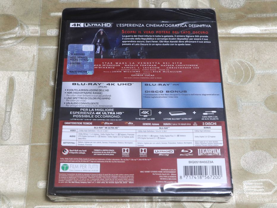 4K Blu-ray "Star Wars: La Vendetta Dei Sith"