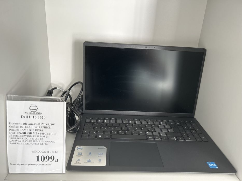 Laptop Dell I. 15 3520 z 12th i3-1215U/DDR4 16GB/DYSKI 750GB/M.15,6"/W.11/GWARANCJA