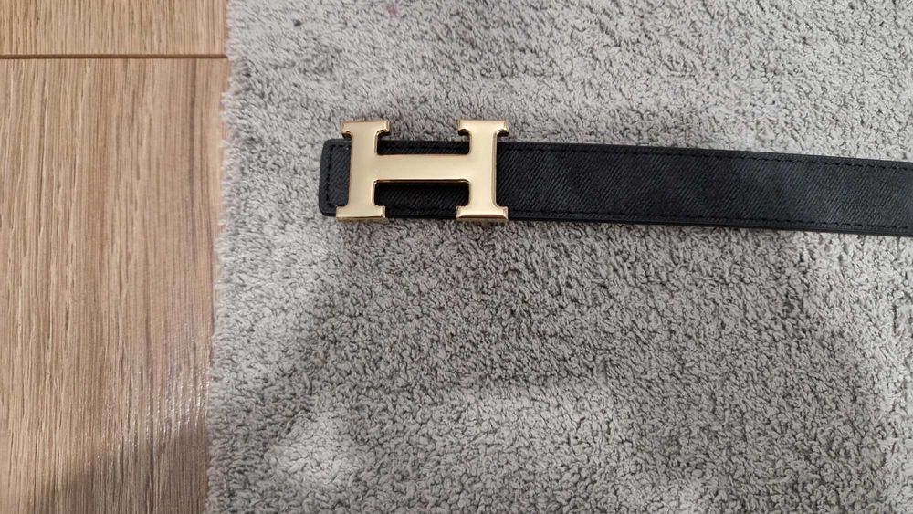 Pasek Hermes klamra złota męski