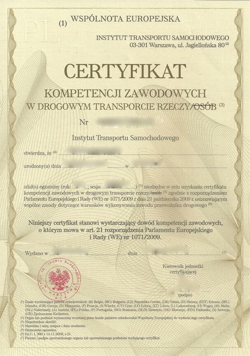 Certyfikat kompetencji zawodowych
