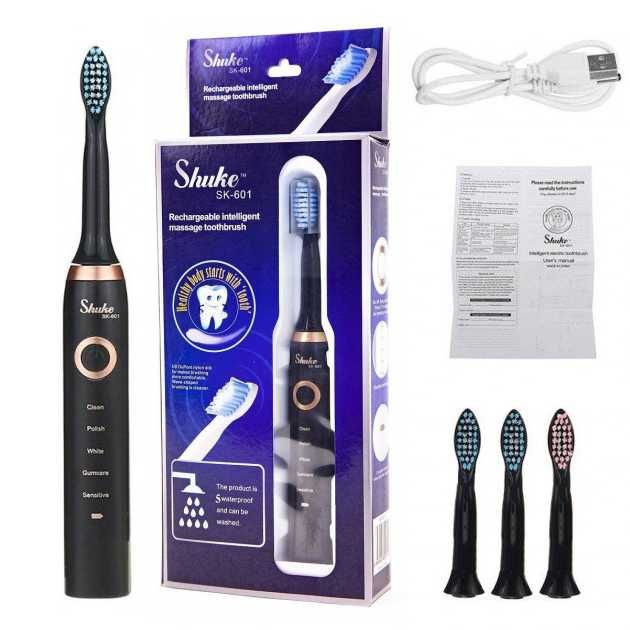 Електрична зубна щітка Shuke SK-601 | 5 режимів + насадки