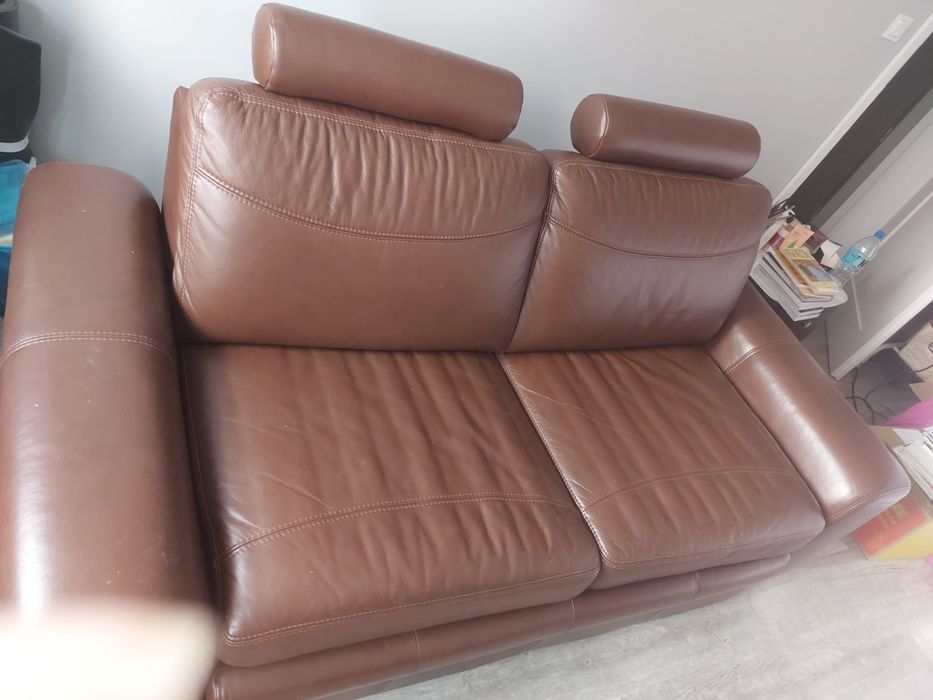 Sofa Bydgoskie Meble skóra brąz szer.190cm