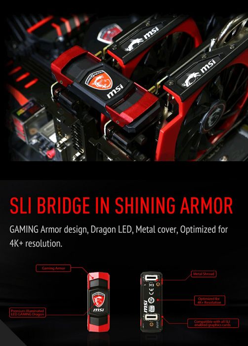 Msi SLI bridge para 2 placas gráficas nvidia GTX9xx em paralelo (novo)