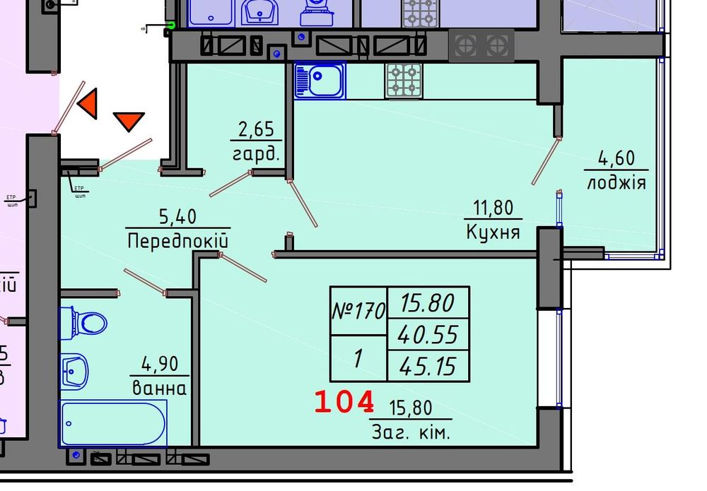 Новобудова 1-но кім квартири ЖК Глорія 5 поверхи 42.2 та 45,15 кв.м