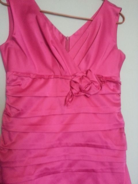 Elegancka wizytowa sukienka satyna falbany r. 38 40 wesele chrzest