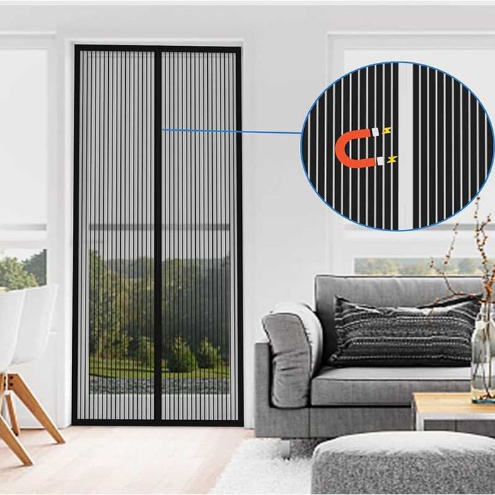 Moskitiera magnetyczna na drzwi 85x200 cm czarna siatka przeciw owadom