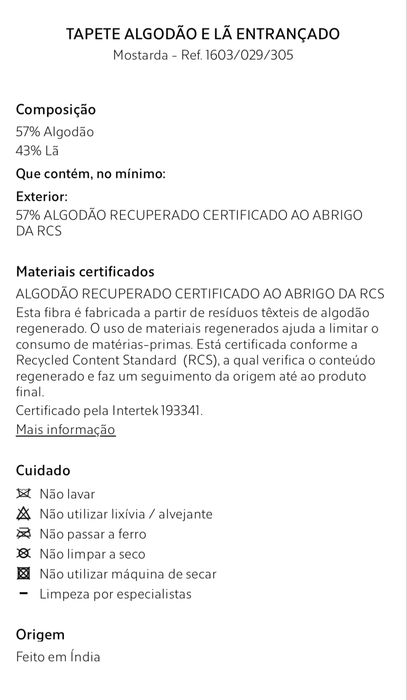 (150x200 CM) Tapete Algodão E Lã Entrançado Zara Home NOVO