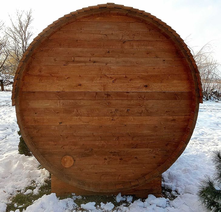 Sauna ogrodowa beczka, okrągła, z drewna olchowego, 240x215 cm