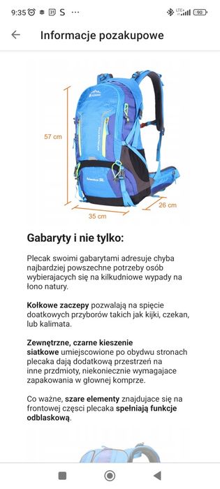 Plecak ze zdejmowanym stelażem 43l nowy