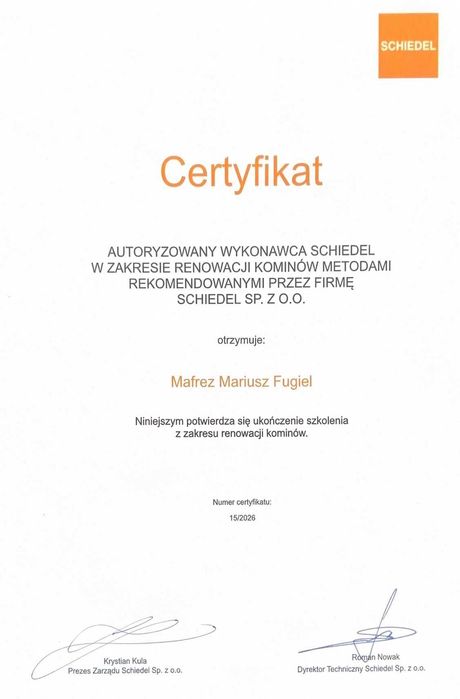 Mafrez Frezowanie i rozwiercanie kominów oraz montaż wkładów SCHIEDEL