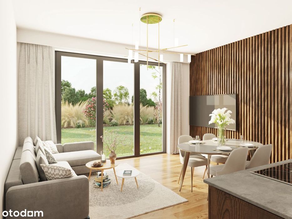 2 pokoje o pow. 42 m2, taras, duży ogród, 2 miejsca parkingowe