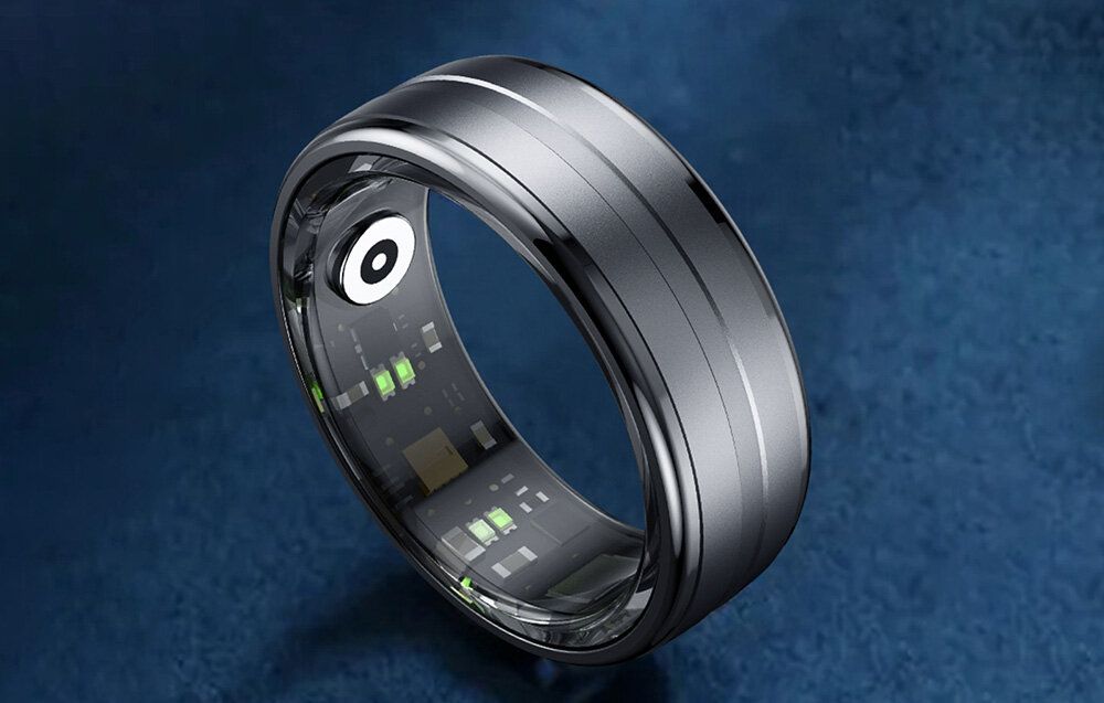 Smart Ring R06 Czarny Złoty Bluetooth 5ATM Kroki Tętno Sen