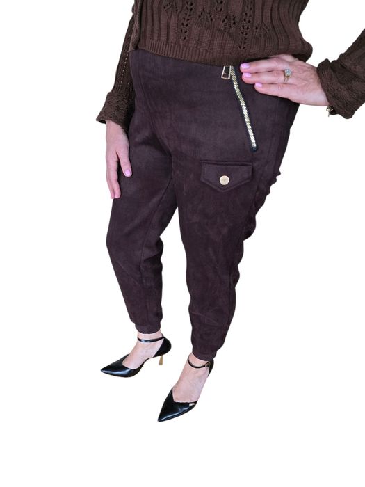 Spodnie bojówki zamszowe VELVET MOVE czekoladowe Velsatino rozmiar M