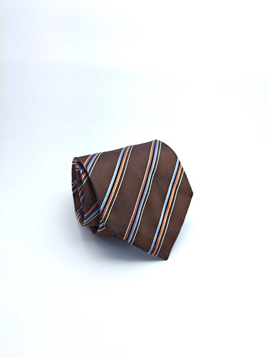 Massimo Dutti brązowy jedwabny krawat w paski ady06