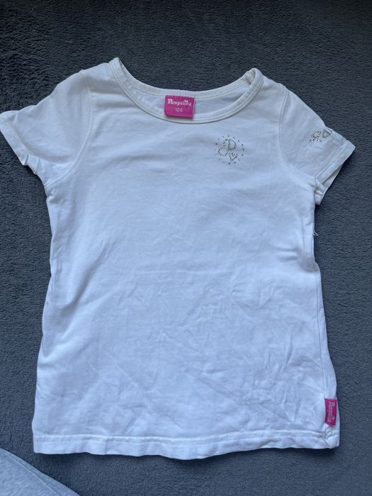 Biały t-shirt dziewczęcy Pampolina r.104