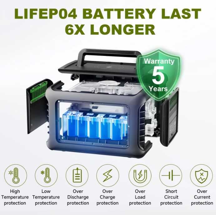 Estação Energia Portátil 600W/1200W LifePo4 + Painel Solar Dobrável