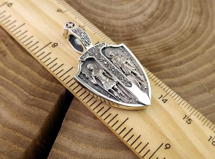 Серебряная подвеска, кулон щит с архангелом Михаилом. Срібний підвісок