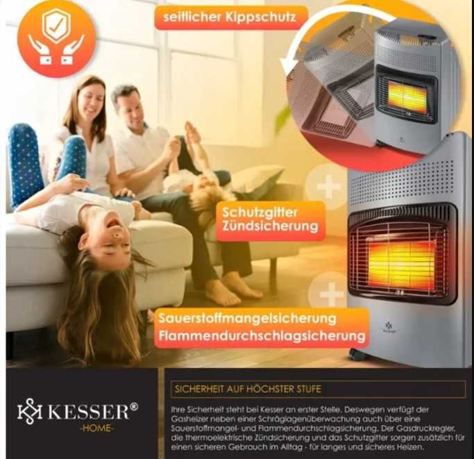 Kesser Grzejnik Gazowy Ceramiczny 4200W, Regulator i Wąż, Propan/Butan