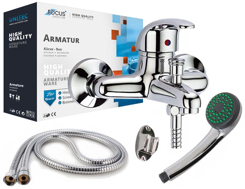 Bateria Wannowa Prysznicowa Ścienna Kran Wanny  + Zestaw Wąż Słuchawka