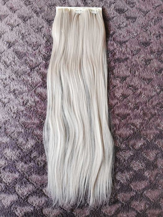 Doczepiane włosy clip in 60 cm jasno szare szarość proste