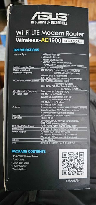 Asus 4G-AC68U Router WI FI, LTE