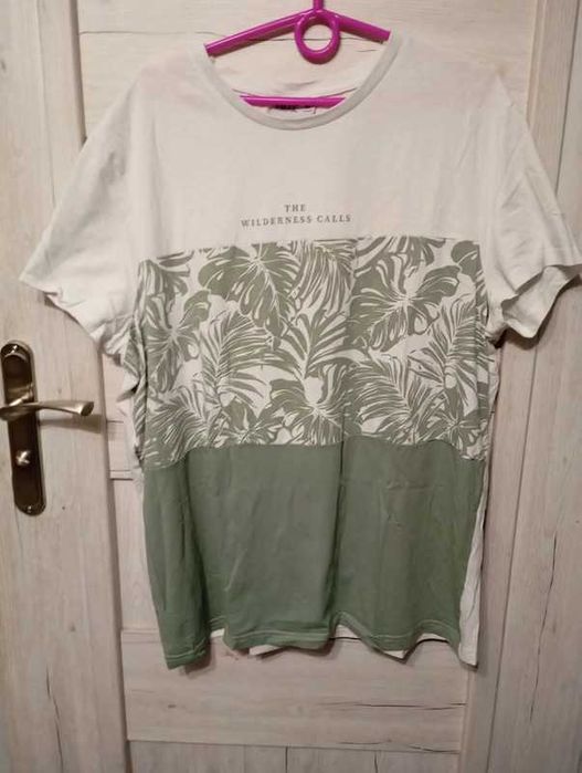 Koszulka męska biała liście XXL t-shirt
