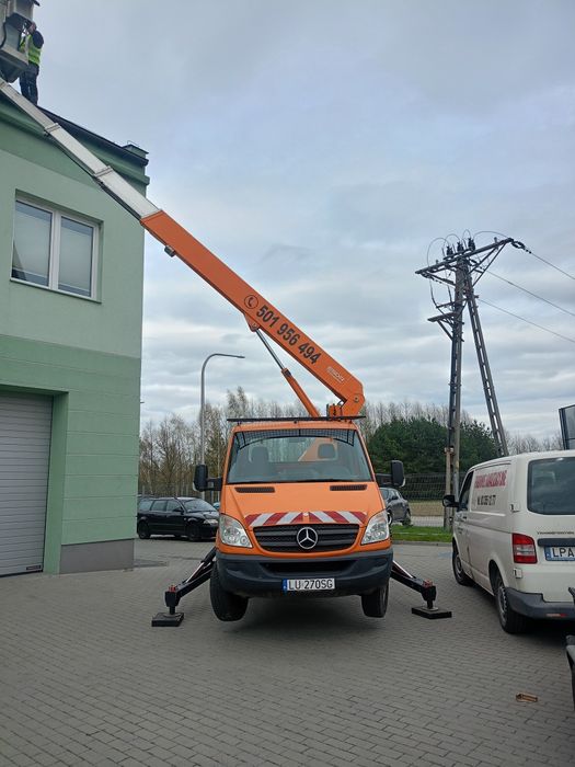 Wycinka i pielęgnacja drzew wynajem podnośnika koszowego 20m..