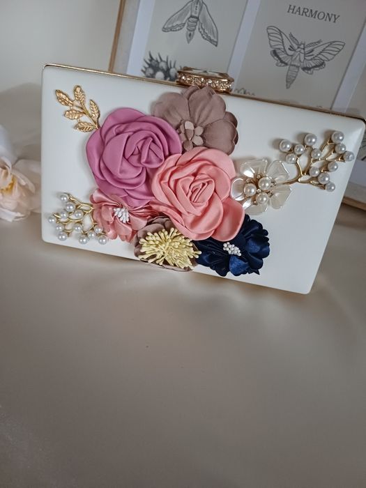 Biała Kopertówka - Kwiaty 3D