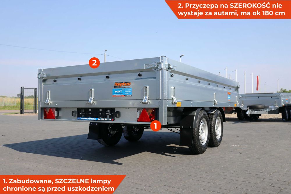 Przyczepa 320 x 168 x 40 Neptun Nordica N16-320 2 kps GN236 Nowa hamowana przyczepa samochodowa ciężarowa Koła pod spodem platforma pod jacuzzi balie